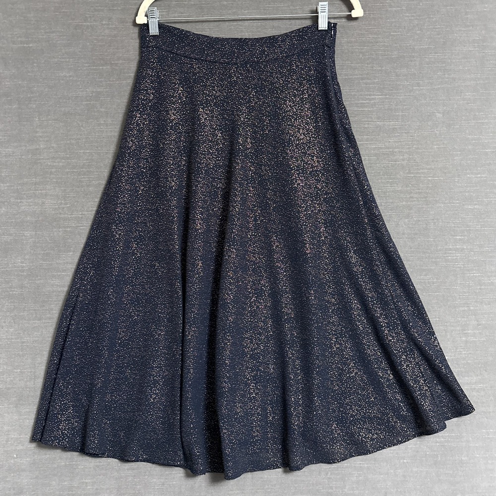 Banana Republic Skirt 6 Navy Blue Gold Shimmer Midi Chiffon A Line Celestial